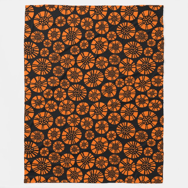 Manta Polar Flores abstractas 031023 - Naranja en negro (Anverso)