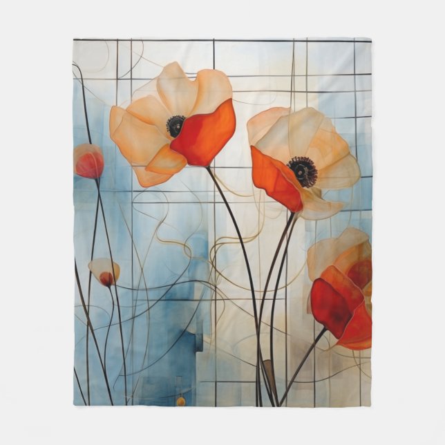 Manta Polar Flores abstractas de amapola en estilo geométrico  (Anverso)