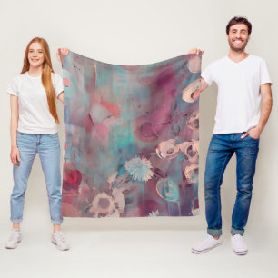 Manta Polar Flores abstractas de color rosa y azul apagadas