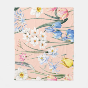 Manta Polar Flores acuáticas de primavera, tapicería retro.