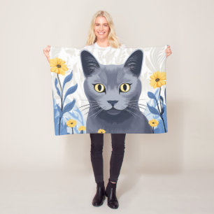 Manta Polar Flores amarillas de gato azul ruso