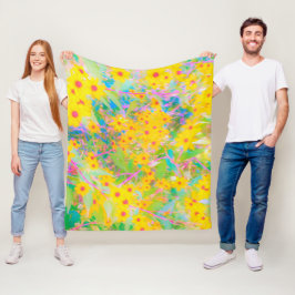 Manta Polar Flores amarillas y rojas bonito con azul turquesa