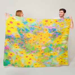 Manta Polar Flores amarillas y rojas bonito con azul turquesa