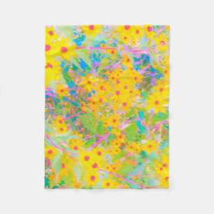 Manta Polar Flores amarillas y rojas bonito con azul turquesa