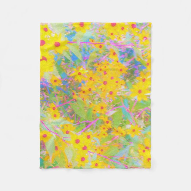 Manta Polar Flores amarillas y rojas bonito con azul turquesa (Anverso)