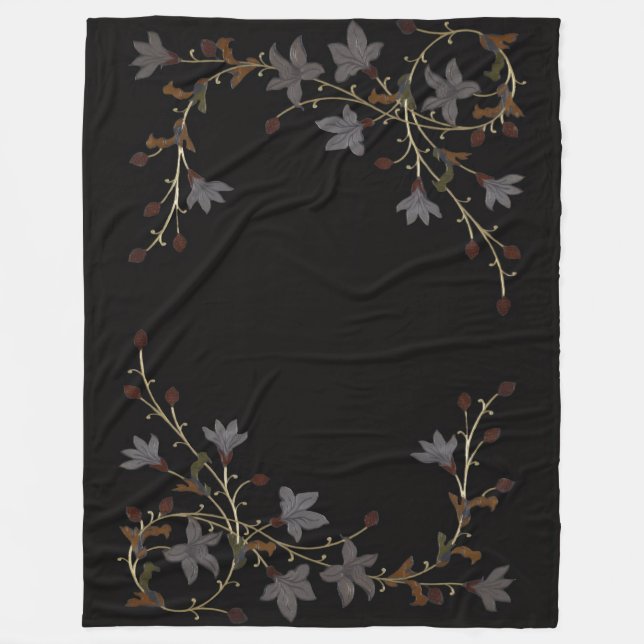 Manta Polar Flores Art Deco sobre negro (Anverso)