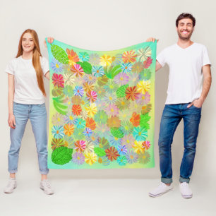 MANTA POLAR FLORES ASTER & CONE Y HOJAS TROPICALES COLOR DEL A