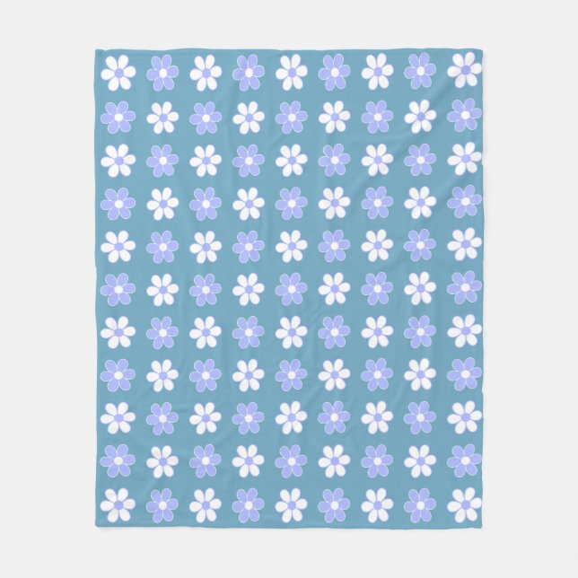 Manta Polar Flores azul cielo y blancas sobre azul (Anverso)