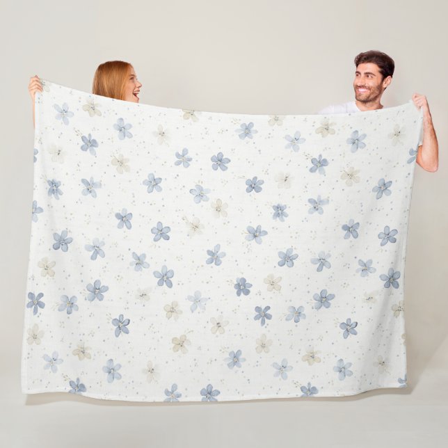 Manta Polar Flores Azules Crema Chic   (In situ)