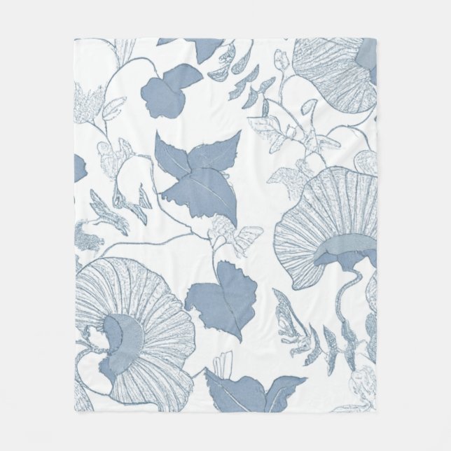 Manta Polar Flores azules japonesas de fondo blanco (Anverso)