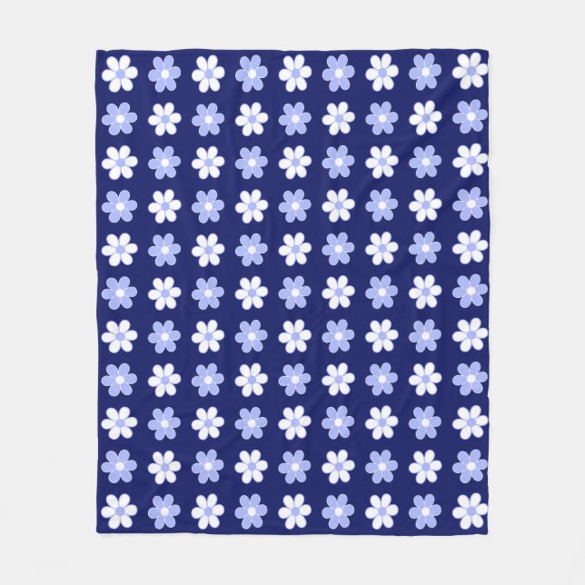 Manta Polar Flores azules y blancas en azul marino (Anverso)