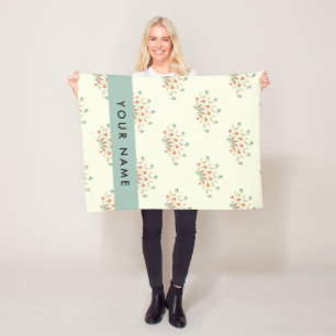 Manta Polar Flores azules y rojas, azul, tu nombre