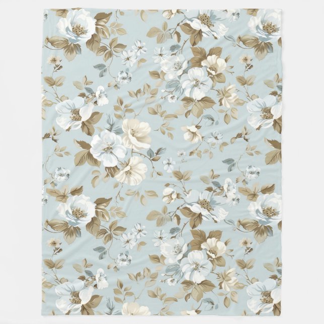 Manta Polar Flores blancas elegantes (Anverso)