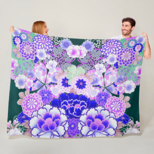 Manta Polar FLORES BLANCOS AZULES Peony, flores japonesas Rosa