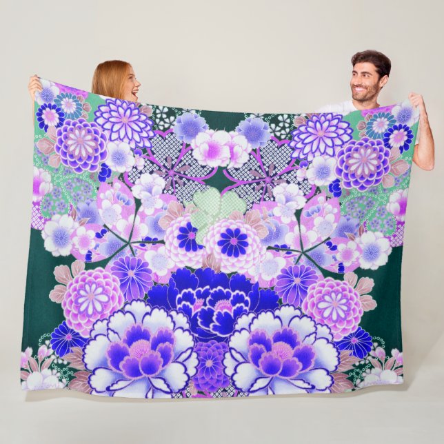 Manta Polar FLORES BLANCOS AZULES Peony, flores japonesas Rosa (In situ)