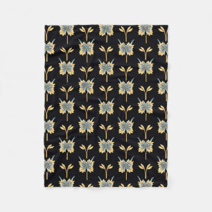 Manta Polar Flores Botánicas Azules Amarillas para Decoración