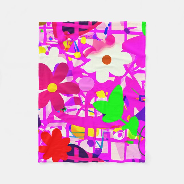 Manta Polar Flores brillantes de arte pop (Anverso)