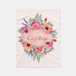 Manta Polar Flores brillantes personalizadas - Rosa y melocotó