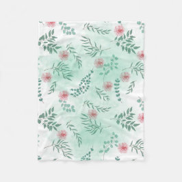 Manta Polar Flores color de agua rosa y ramas verdes botánicas