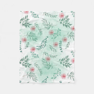 Manta Polar Flores color de agua rosa y ramas verdes botánicas