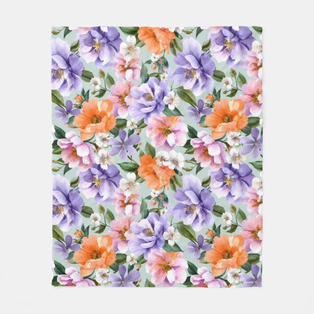 Manta Polar Flores coloridas silenciadas Flor boho  (Anverso)