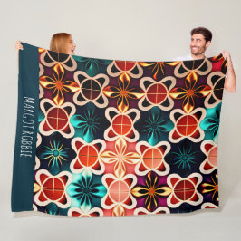 Manta Polar Flores cúbicas Patrón Retro Floral Rojo