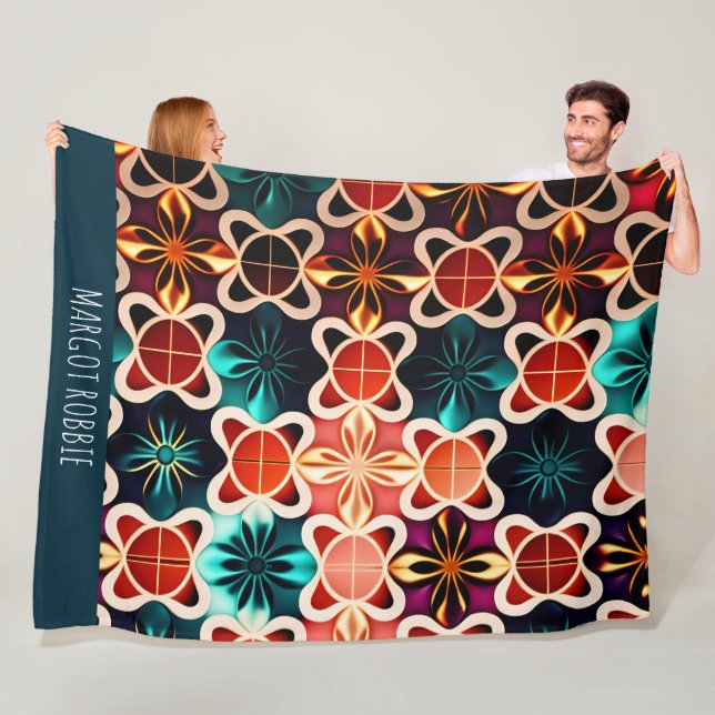 Manta Polar Flores cúbicas Patrón Retro Floral Rojo (In situ)