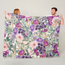 Manta Polar Flores de Acuarela Boho Rosa Púrpura