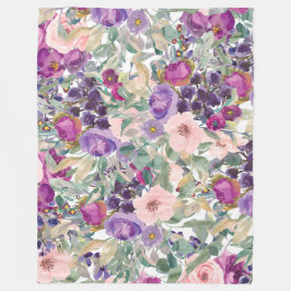 Manta Polar Flores de Acuarela Boho Rosa Púrpura