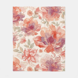 Manta Polar Flores de acuarela pastel naranja claro