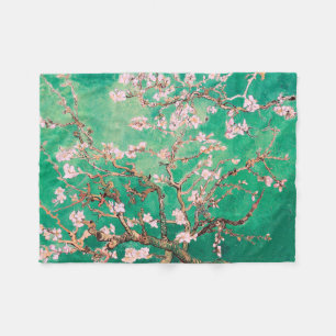 Manta Polar Flores de almendra de Van Gogh verde