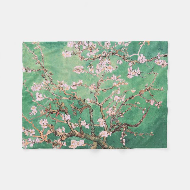 Manta Polar Flores de almendra de Van Gogh verde (Frente (Horizontal))
