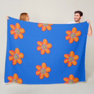 Manta Polar Flores de artesanía azul naranja