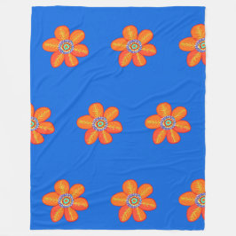 Manta Polar Flores de artesanía azul naranja