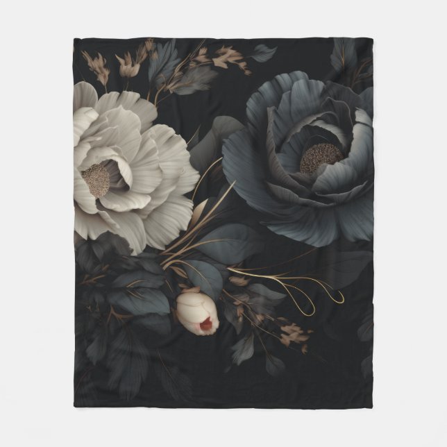 Manta Polar Flores de blanco y negro (Anverso)