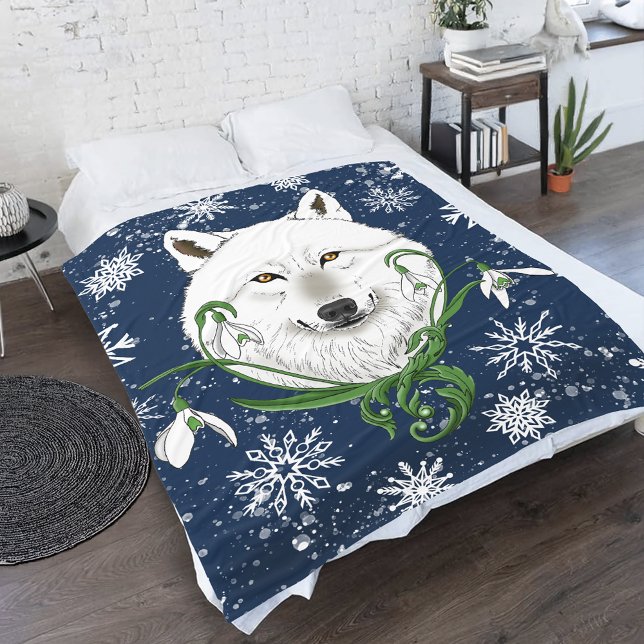 Manta Polar Flores de campanilla del lobo ártico blanco (Subido por el creador)