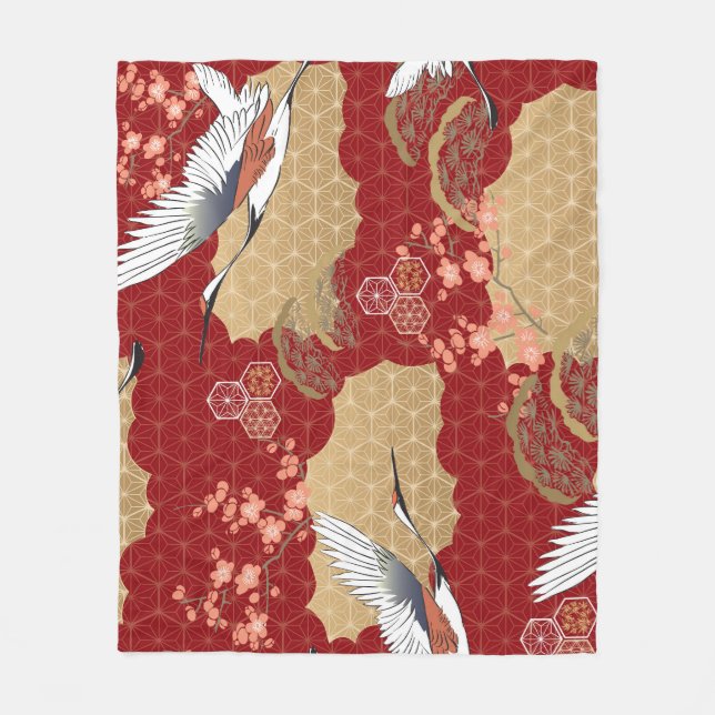 Manta Polar Flores de cerezo de kimono japonesas (Anverso)