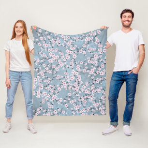 Manta Polar Flores de cerezo Dusty Blue Rosa Opaco