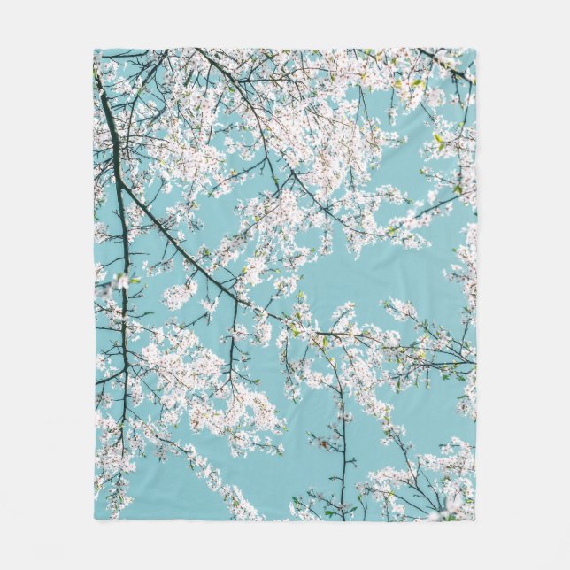 Manta Polar Flores de cerezo: Tendencia floral turquesa (Anverso)