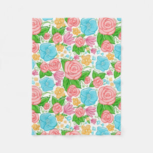 Manta Polar Flores De Color Rosa Y Azul En Fondo Azul
