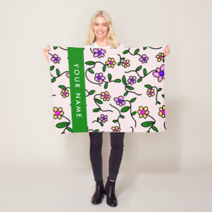 Manta Polar Flores de colores, fondo rosado, verde