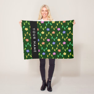 Manta Polar Flores de colores, fondo verde, negro