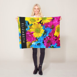 Manta Polar Flores de colores, maricas, boho, tu nombre