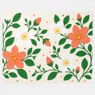 Manta Polar Flores de Coral y Blanco Elegantes con Follaje Ver