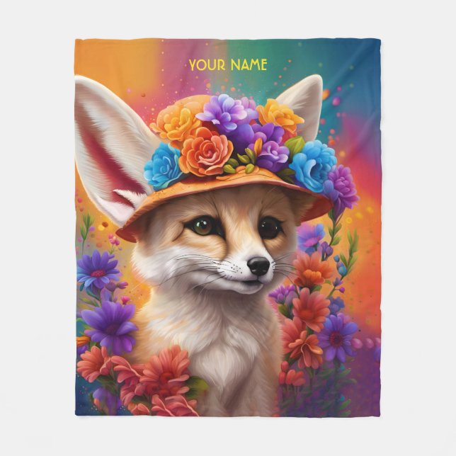 Manta Polar Flores de Fox Fantasy Cute Fennec (Anverso)