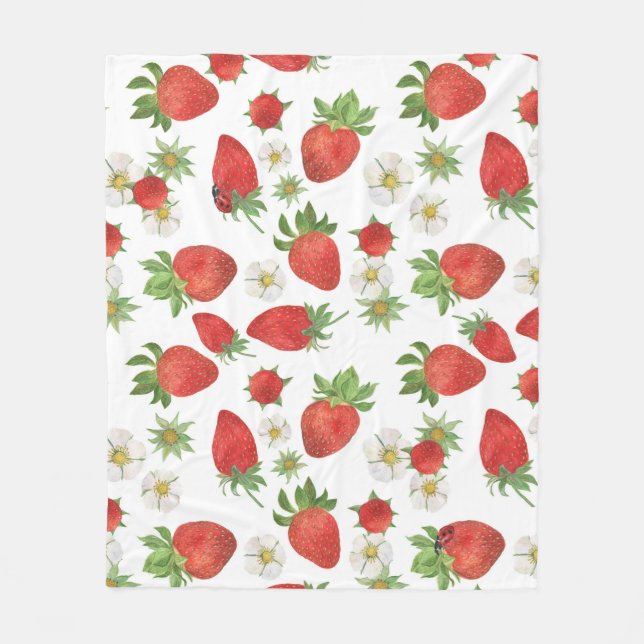 Manta Polar Flores de fresas: acuarela de arte sin foco (Anverso)