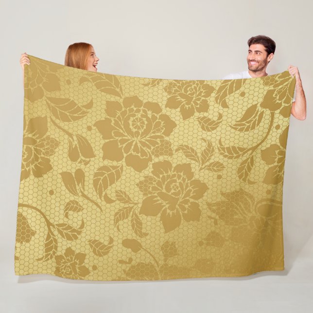 Manta Polar Flores de Honeycomb dorado Floral Elegante (In situ)