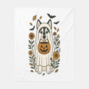 Manta Polar Flores de Husky Siberiano de Halloween