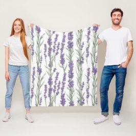 Manta Polar Flores de lavanda en acuarela