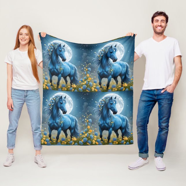 Manta Polar Flores de luna de caballo mágico azul, (In situ)